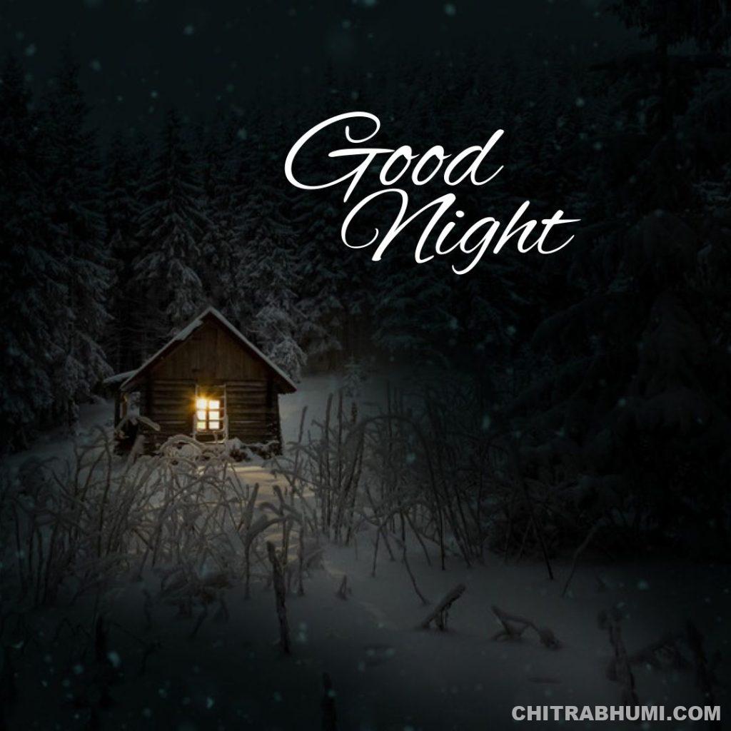 House in the background with Good Night Image.